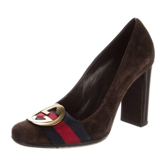 Authentic GUCCI Web Accent Suede Pumps - Picture 2 of 5